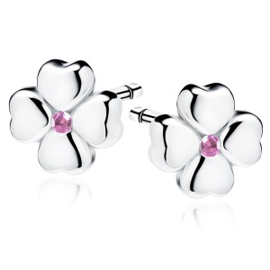 Cercei argint trifoi cu patru foi cu pietre roz DiAmanti Z1691ER_RO-DIA (Argint 925‰ 0,8 g.)